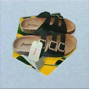 Jeossy Women's Three Buckle Slide Sandals Adjustable Summer Shoe Size 6